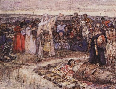 Княгиня Ольга встречает тело князя Игоря (худ. В. Суриков, 1915)